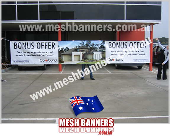 Display home banners, tied to fences and barriers