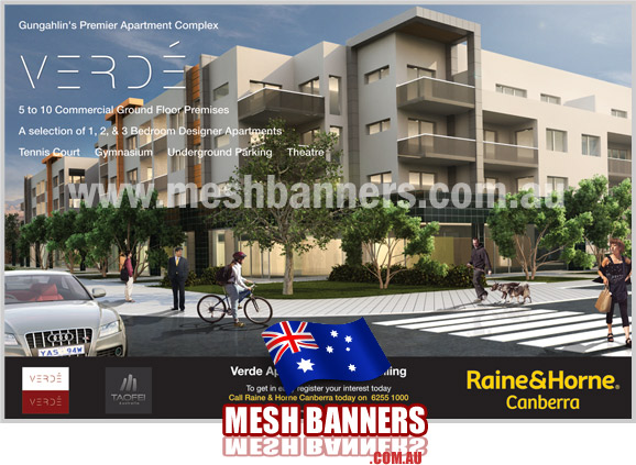 Developers buy mesh banners to advertise the development before and during construction. Each mesh fence banner sign can be fitted and moved as development progresses