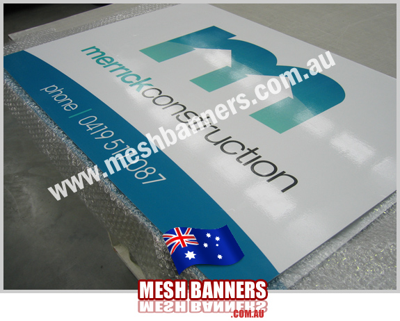 Metal builders site sign with fancy M logo