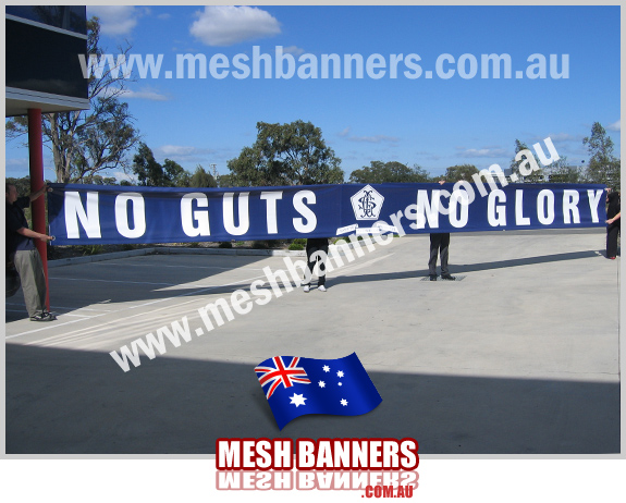 Large 'No Guts No Glory' motivational outdoor banner sign for sporting event