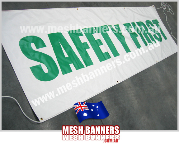 Safety First banner sign for fence